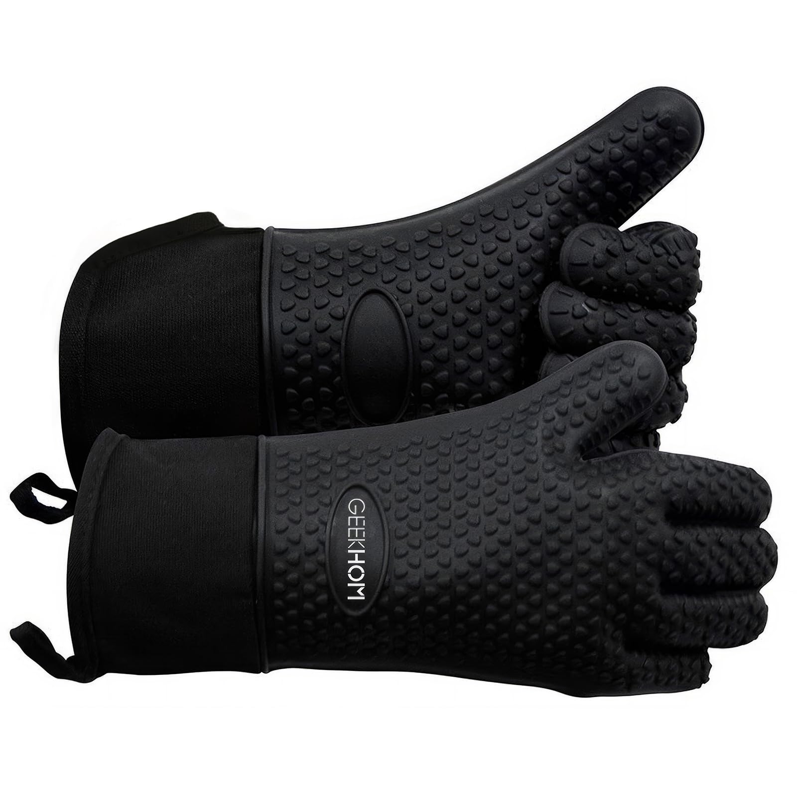 GEEKHOM BBQ Gloves X-Large, Heat Resistant Kitchen Silicone Oven Mitts, Waterpro