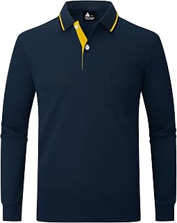 ZITY Mens Polo Shirt Long Sleeve Classic Button Basic Shirt Golf Polos Casual Business Stylish Collared Shirts for Men