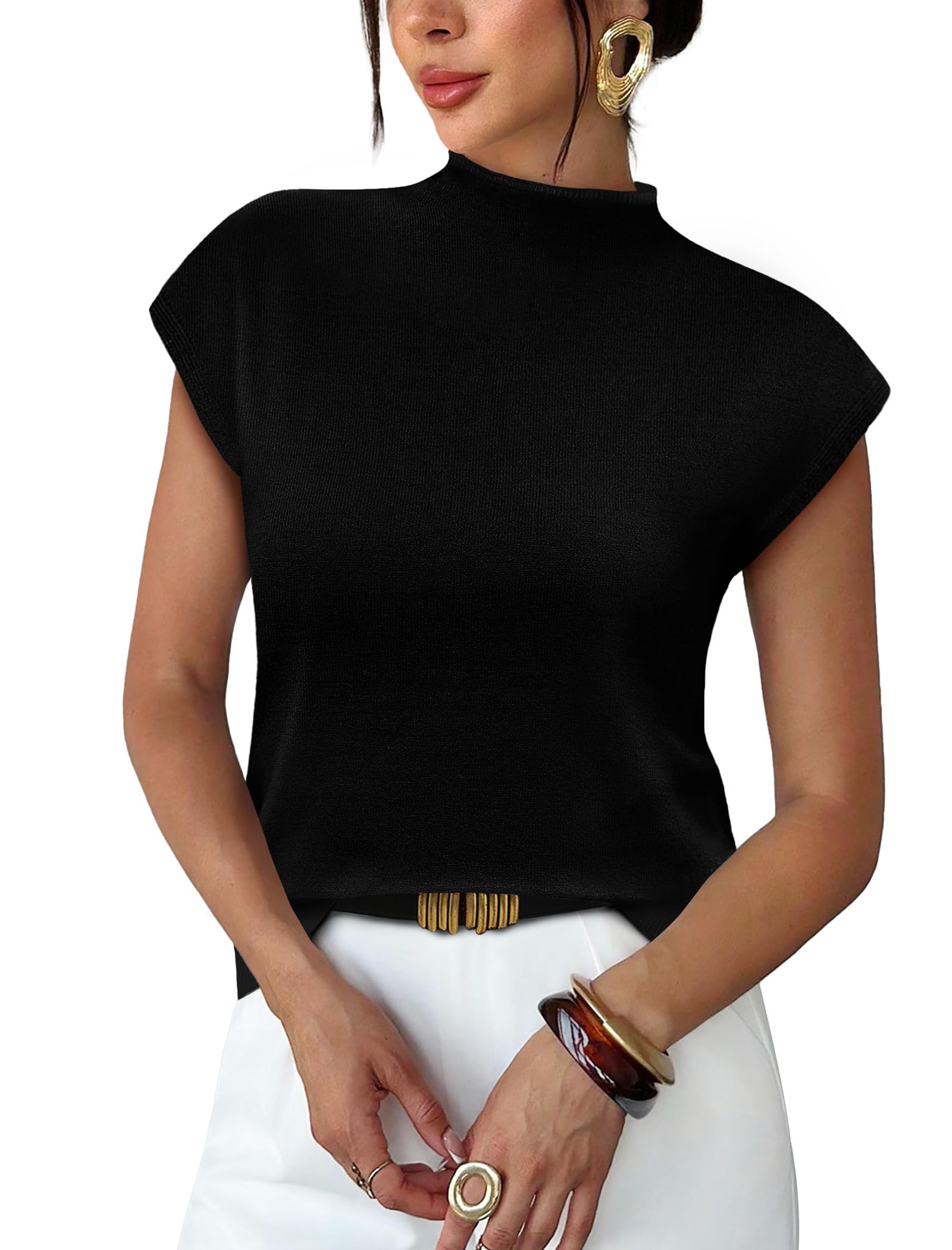 Sampeel Womens Short Sleeve Sweater Mock Neck Summer Top Dressy Casual Basic Kni
