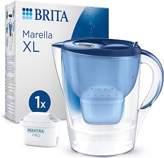 BRITA Water Filter Jug MAXTRA Marella XL, 1x Pure Performance cartridge | Blue (3.5L) large-volume pitcher with digital LTI, Flip-Lid and SmartBox packaging reducing PFAS, chlorine, metals & more