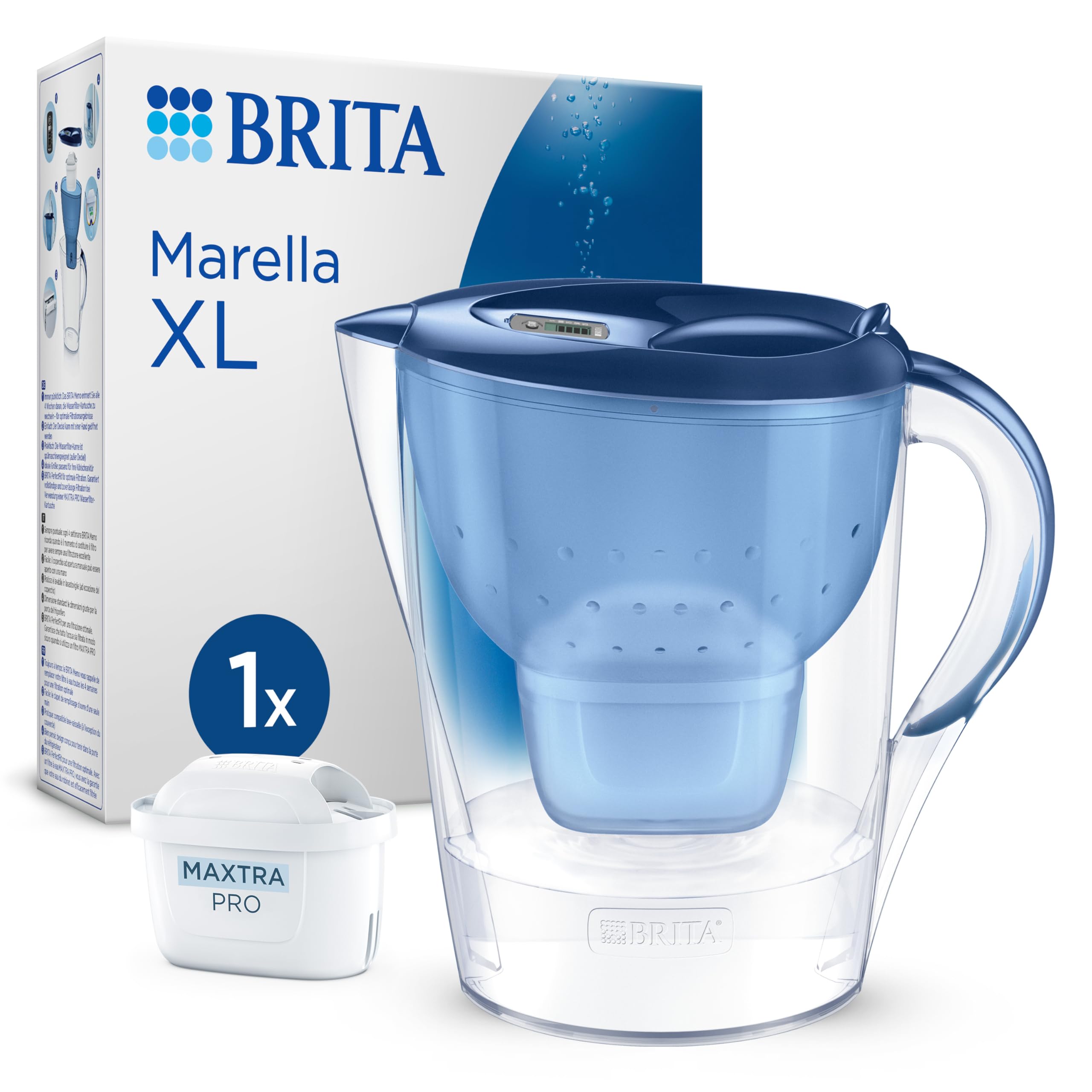 BRITA Water Filter Jug MAXTRA Marella XL, 1x Pure Performance cartridge | Blue (