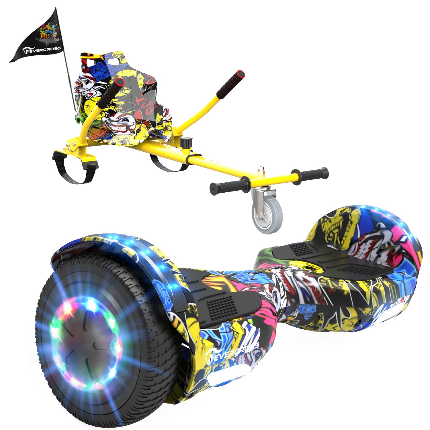 EVERCROSS Hoverboards with Seat Attachment Hoverkart, Bluetooth, LED Light | 6.5