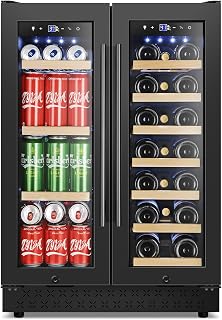 Tylza 24" Dual Zone Wine and Beverage Refrigerator Quiet Black | Built-in/free, 20 bottles + 88 cans, touch screen, temp memory, glass+lock, <38dB
