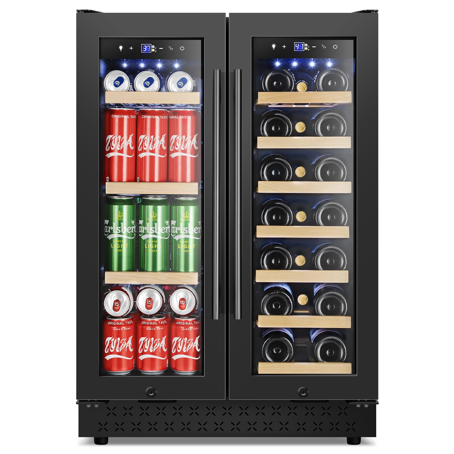 Tylza 24" Dual Zone Wine and Beverage Refrigerator Quiet Black | Built-in/free, 