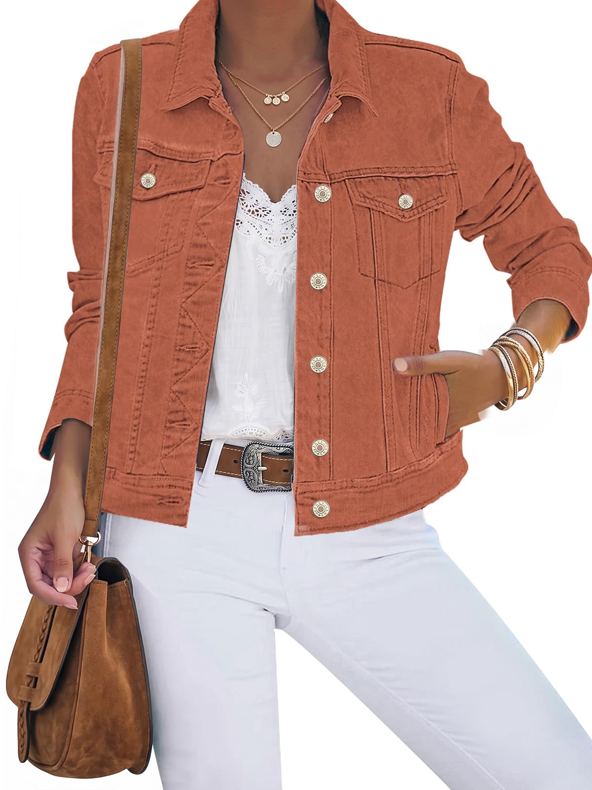luvamia Women's Basic Button Down Stretch Fitted Long Sleeves Denim Jean Jacket