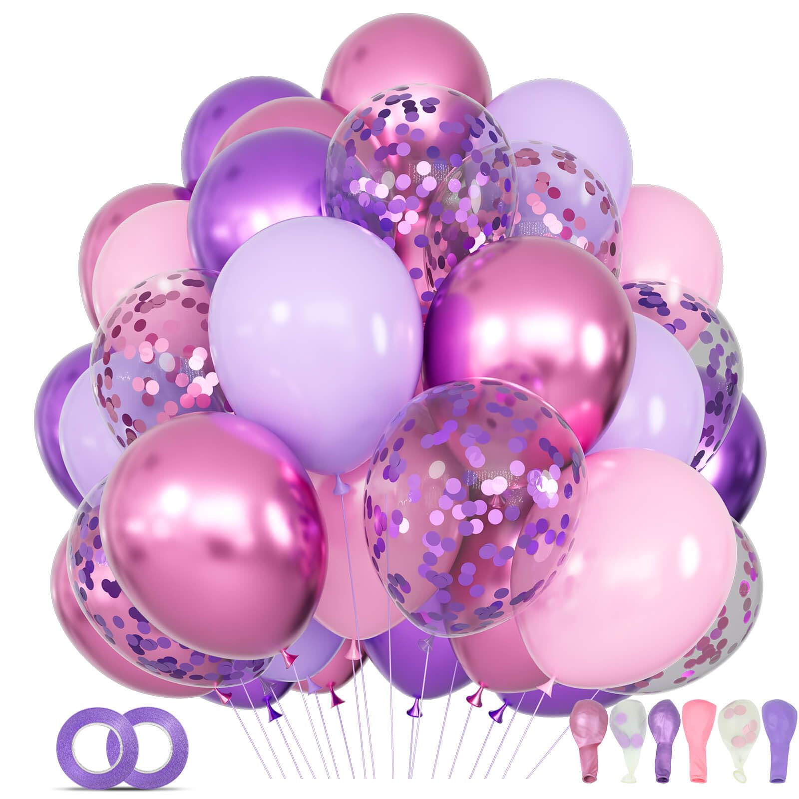 68Pcs Pink and Purple Balloons 12 Inch Metallic Purple Pink Latex Balloon Confet