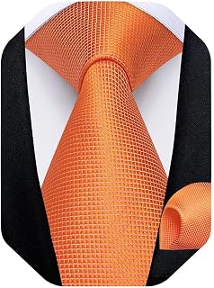DiBanGu Men's Silk Tie and Pocket Square Woven Formal Tie Cufflink Set Solid Neckties