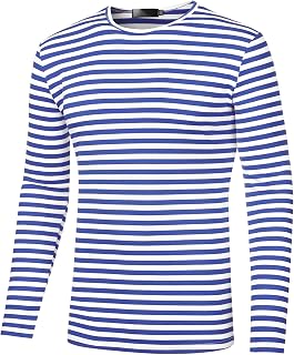 Lars Amadeus Men's Striped T-Shirt, Long Sleeve, Round Neck, Basic Striped T-Shirt