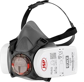 JSP FORCE 8 Half Mask Reusable Respirator with PressToCheck P3 Filters | Protection against Dust, Silica Dust, Sanding, Woodwork, Mould - Construction, DIY & Industrial - UK Made. EN 140, EN 143, CE