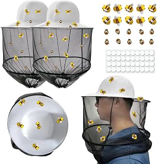 62Pcs Beekeeper Set Including 2pcs Bee Hat and Veil, 20Pcs Wool Felt Bee and Small Wooden Bee,Double Side Tape Beekeeping Gloves and Felt Bucket for Beekeeping Supplies Halloween Costume Adults
