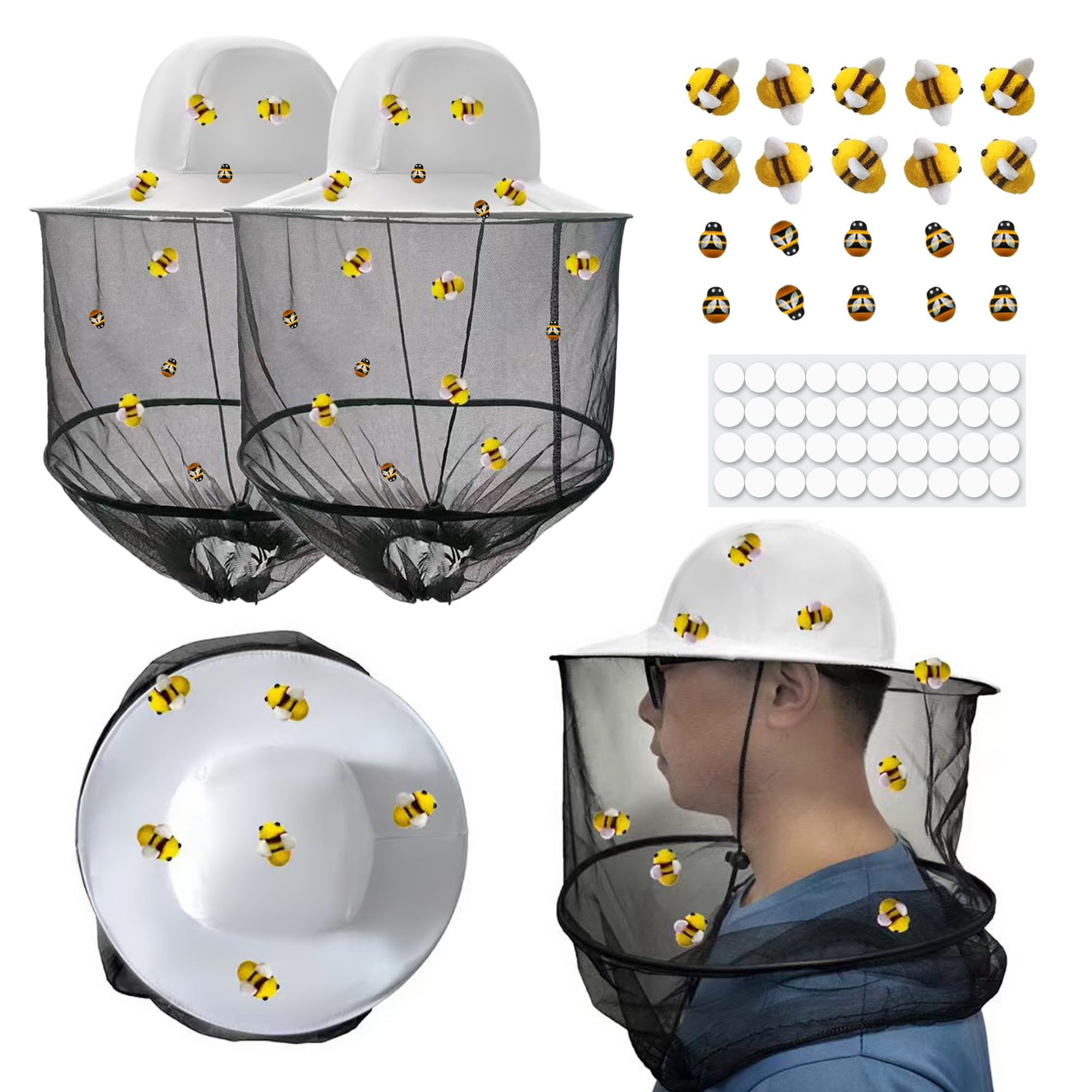62Pcs Beekeeper Set Including 2pcs Bee Hat and Veil, 20Pcs Wool Felt Bee and Sma