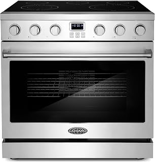 36 in. Haven Coll 6.1 cu. ft. 5 Burner Electric Range, Stainless Steel | Cosmo COS-ERC365KBD Ceramic Glass, Convection Oven, Dual Element Burners, Digital Display, Porcelain Interior