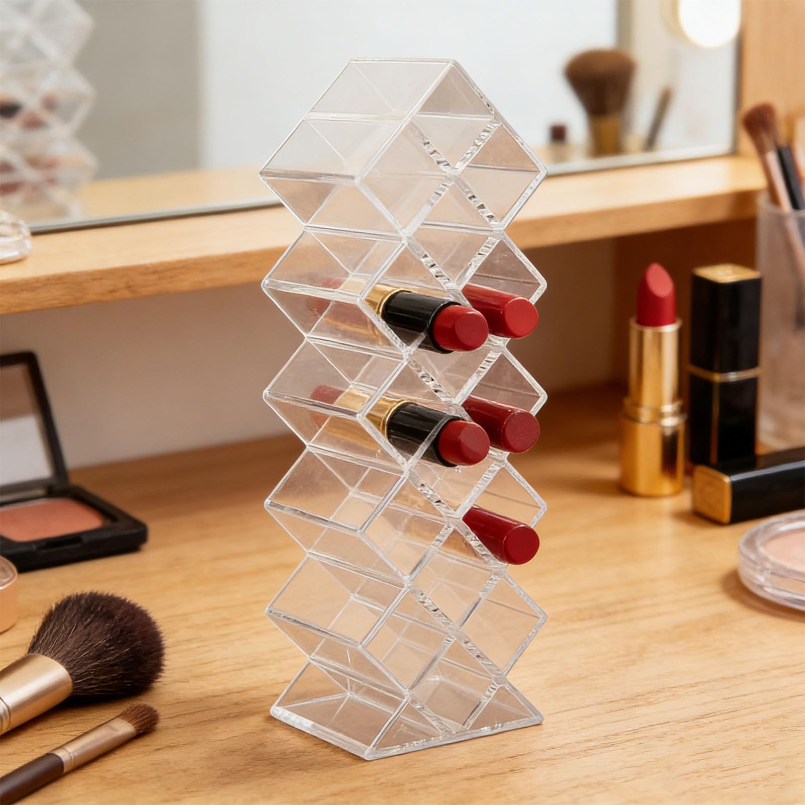 Stackable Lipstick Organizer, Acrylic Fish Shaped Makeup Holder with 16 Slots, C
