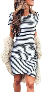 BTFBM Women's Summer Casual Beach Dresses Round Neck Short Sleeve Ruched Stretchy Bodycon T-Shirt Wrap Dress Mini Dress