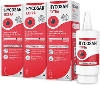 Hycosan Extra - Eye Drops with Hyaluronic Acid for Soothing Relief of Severe and Persistent Dry Eyes - Contact Lens Compatible - Preservative Free (7.5 ml (Pack of 3))