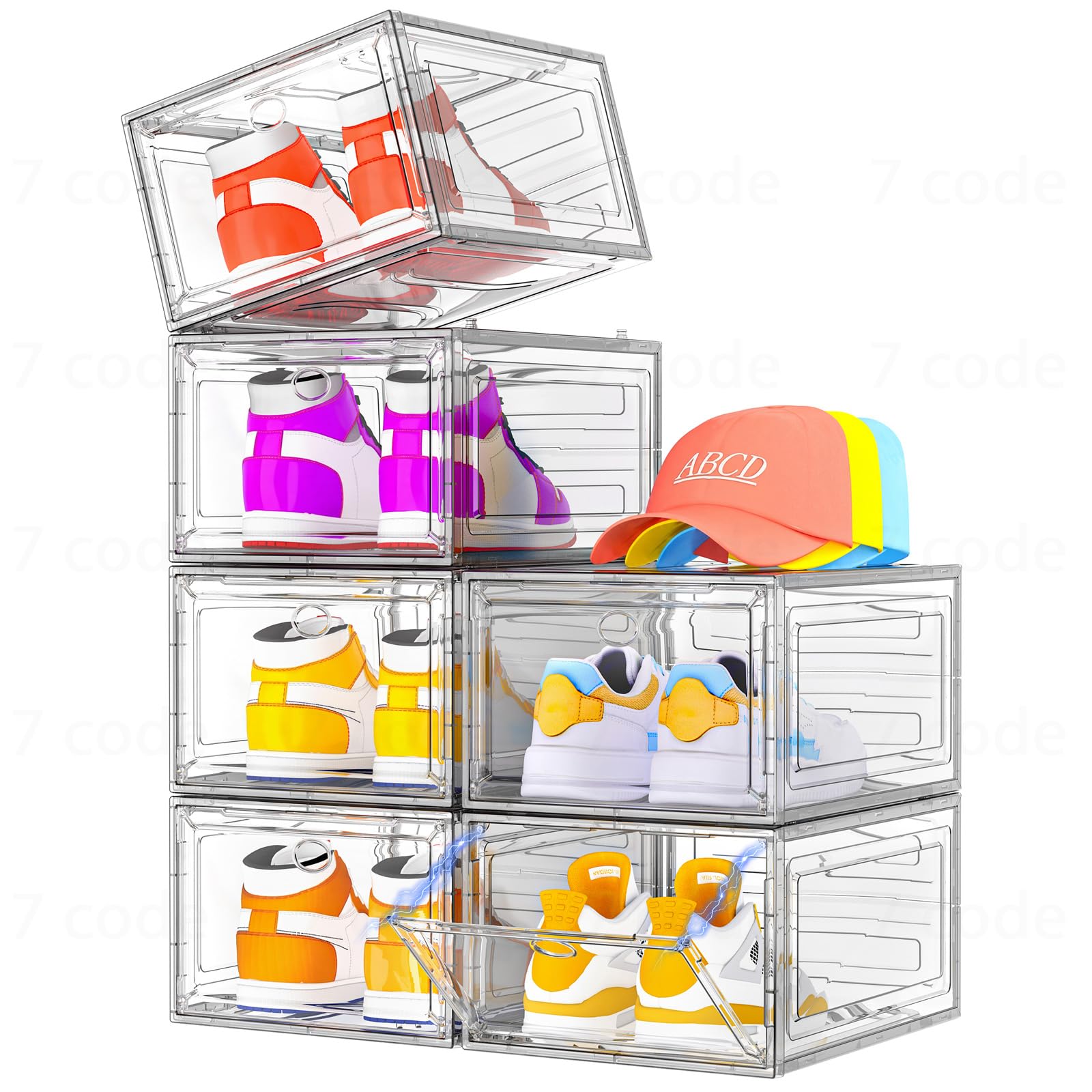Sturdy Clear Shoe Organizer with Magnetic Door, Stackable Shoe Storage Box | Thi