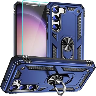 for Samsung Galaxy S23 Case with HD Screen Protector : Military Grade 16ft Drop Tested Ring Shockproof Protective Phone Case - Samsung Galaxy S23 Blue