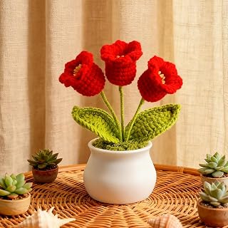 Crochet Flowers, Potted Flowers, Desk Decor Plants, Gifts for Family, Handmade Woven Flowers for Birthday, Wedding, Car Gift, Preserved Flower for Day of