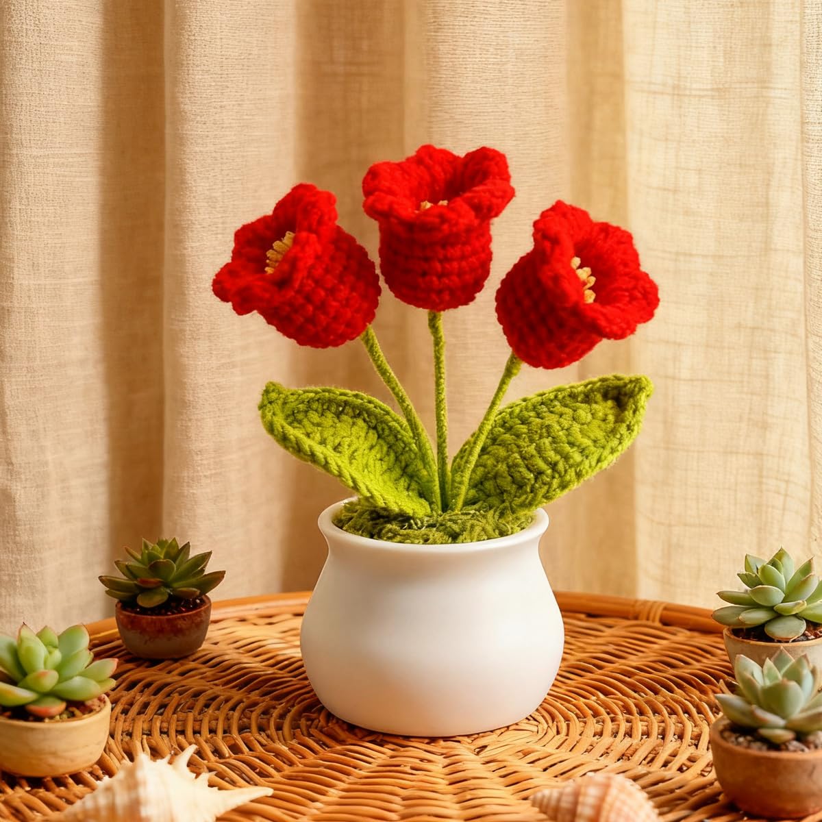 Crochet Flowers, Potted Flowers, Desk Decor Plants, Gifts for Family, Handmade W