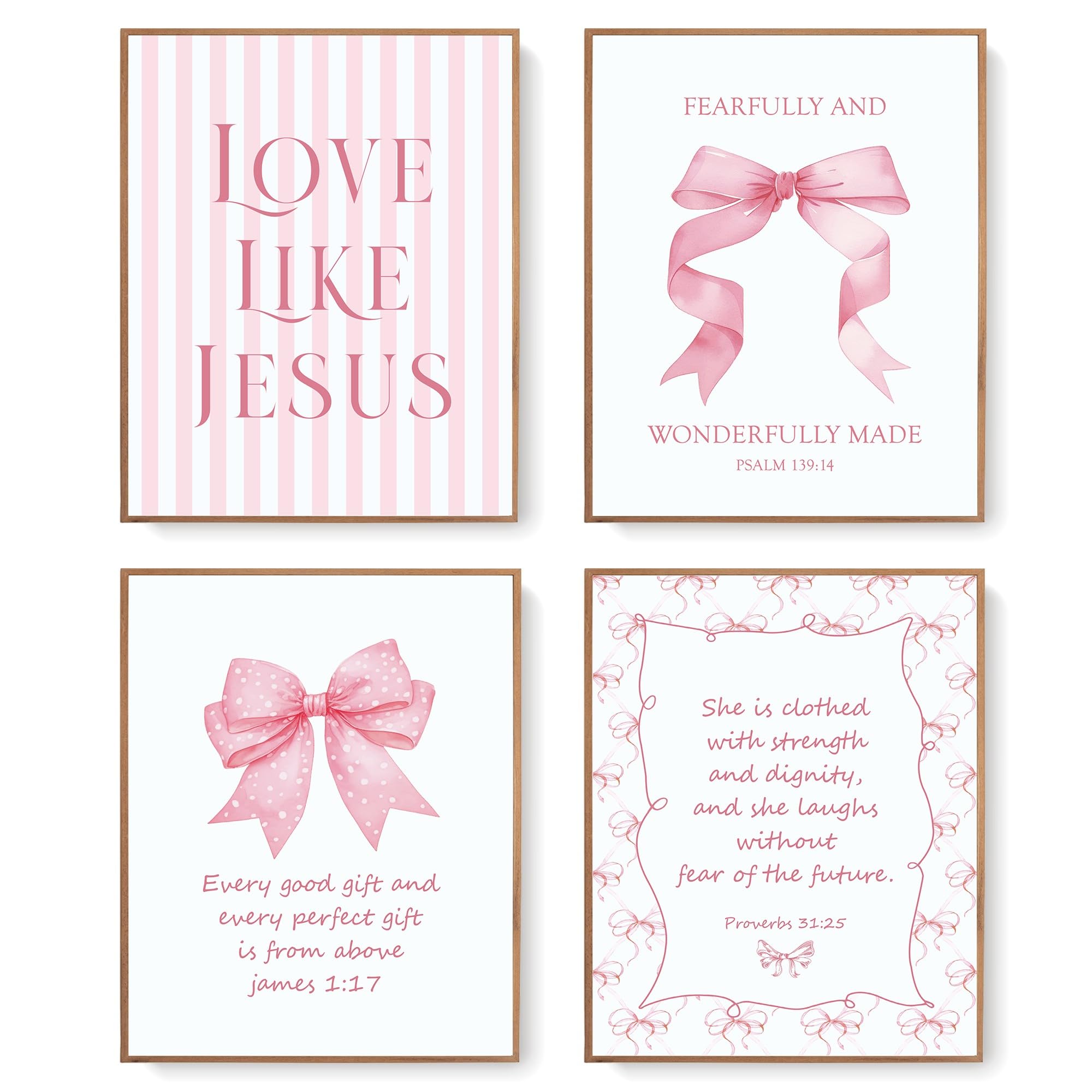 LARTSFRO Coquette Pink Bow Jesus Wall Art Decor Posters, Light Pink Bow Christia