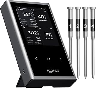 Typhur Sync Wireless Meat Thermometer Quad Gen 2 | 4 Probes | 6 Sensors | LCD Display | WiFi and Bluetooth 5.3 | Improved Stability and Range | IPX8 Waterproof | Instant-Read for BBQ, Grill, Smoker