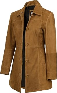 fjackets Women's Leather Jacket - Real Lambskin Leather Car Coat For Women - Long Leather Coat Button Closure