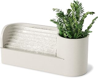 Umbra Stream Water Fountain, Indoor Tabletop Zen Desktop, Sand | Improves air quality, USB powered, holds 3.5 inch planter, up to 50 hours, recycled plastic