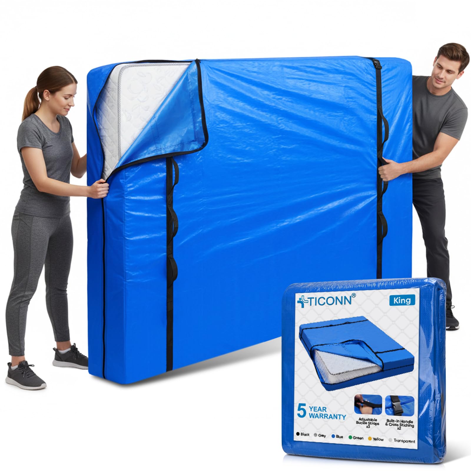 TICONN Mattress Bags for Moving, Heavy Duty Mattress Cover Storage Bag | King-Bl
