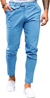 Mens Chinos Slim Fit Pants Flat Front Stretch Skinny Tapered Dress Pants Comfort Casual Solid Trousers
