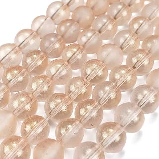 50 Strands 8mm Clear Frosted Glass Round Beads with Gold Powder Spacer Beads for DIY Earring Bracelet Necklace Jewelry Making (Peach Color)
