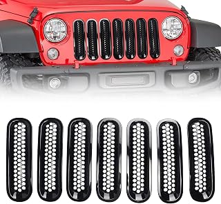 Wocch Clip-In Front Grille Inserts for Jeep Wrangler JK JKU 2007-2018 Glossy Black Mesh Grill Cover Guard Accessories (Pack of 7)