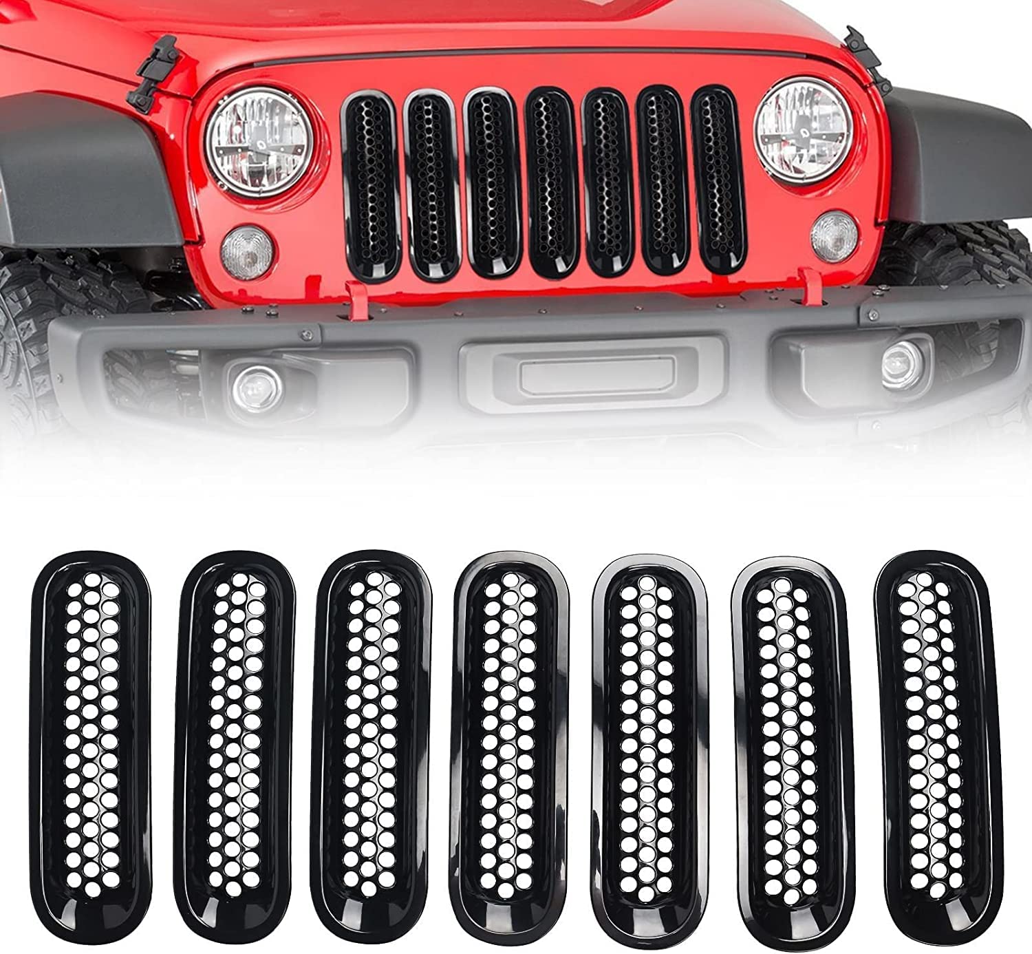 Wocch Clip-In Front Grille Inserts for Jeep Wrangler JK JKU 2007-2018 Glossy Bla