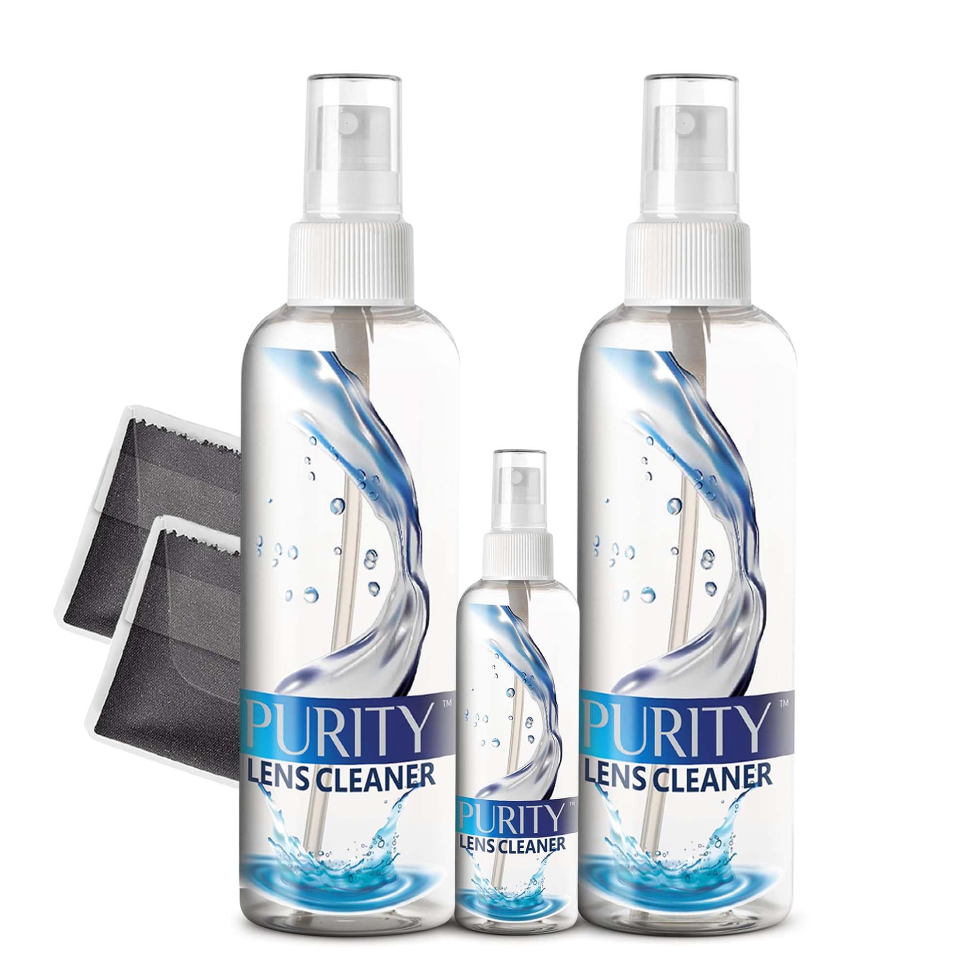 Purity Eyeglass Lens Cleaner Kit - 2 x 8oz and 1 x 2oz Lens Cleaner | 2 Microfib