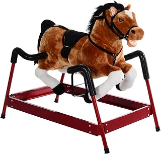 Qaba Spring Rocking Horse Durable Plush for Toddlers with Realistic Sounds | Bouncing Rocker Toy