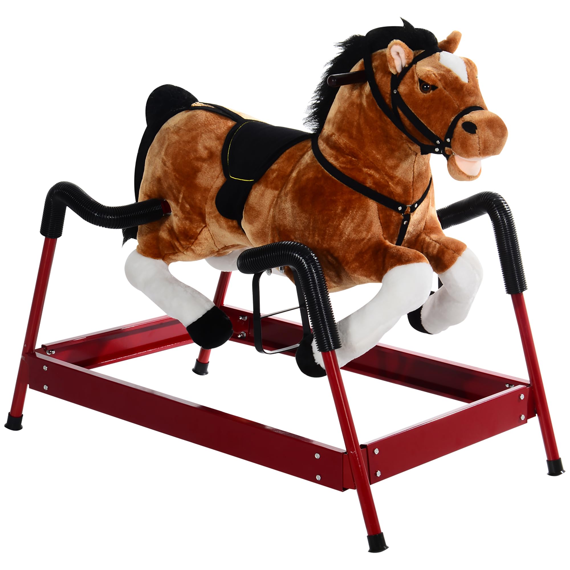 Qaba Spring Rocking Horse Durable Plush for Toddlers with Realistic Sounds | Bou