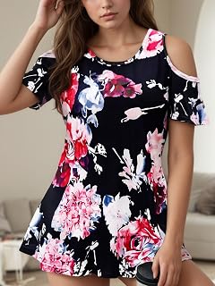Women Off Shoulder Blouse Short Sleeve Casual Loose Fit Summer Spring