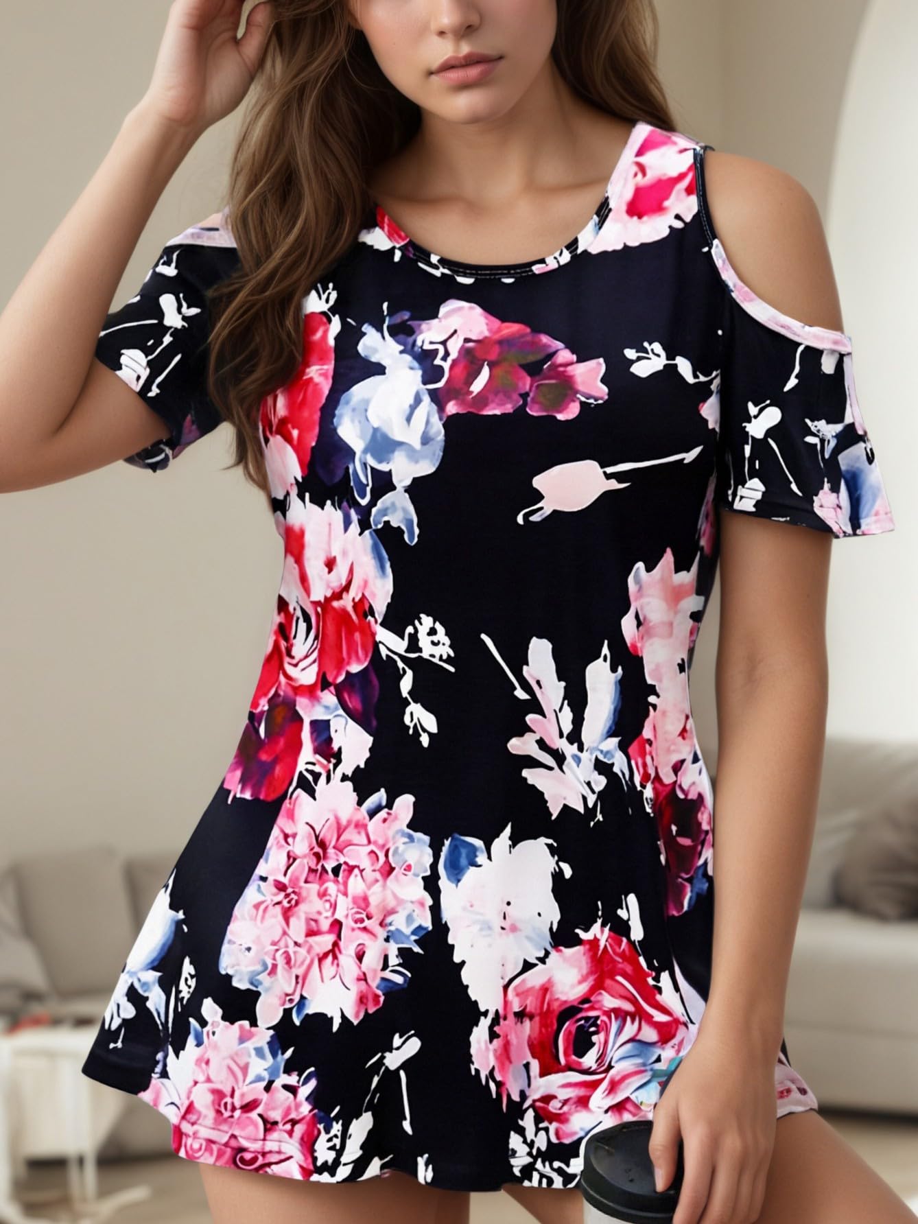 Women Off Shoulder Blouse Short Sleeve Casual Loose Fit Summer Spring