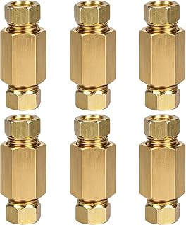 3/16" Brake Pipe Fittings Set, Joiners 10mm x 1mm 2 Way Inline Female | Gold Brake Fittings 6 Unions and 12 Nuts 4.75mm SAE Flaring Brake Line, Inverted Flare Fittings for Hydraulic Brake System