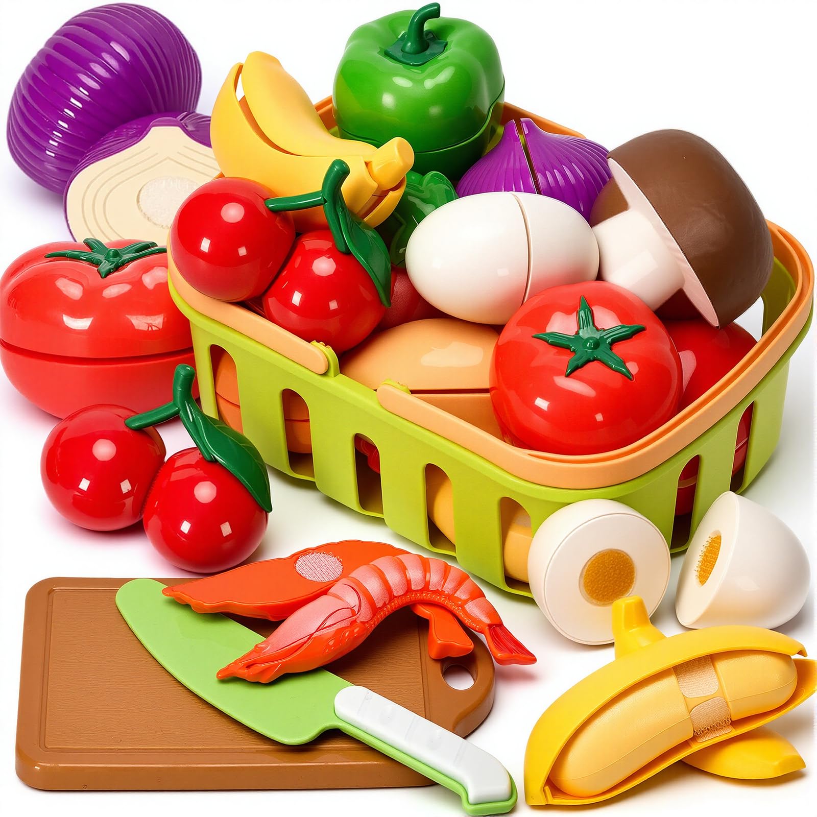Funpynani Cutting Play Food Toys, 25 Pieces Pretend Play Kitchen Accessories, Fa