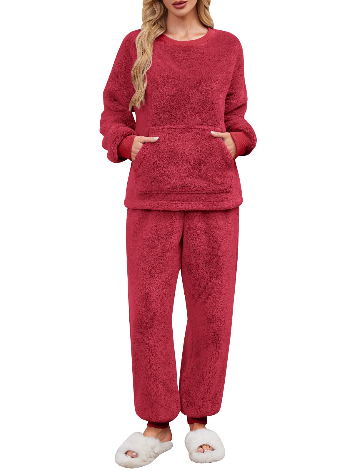 UMIPUBO Women's Pyjamas Winter Fleece Pyjamas Sets Warm Flannel Sleepwear Long S