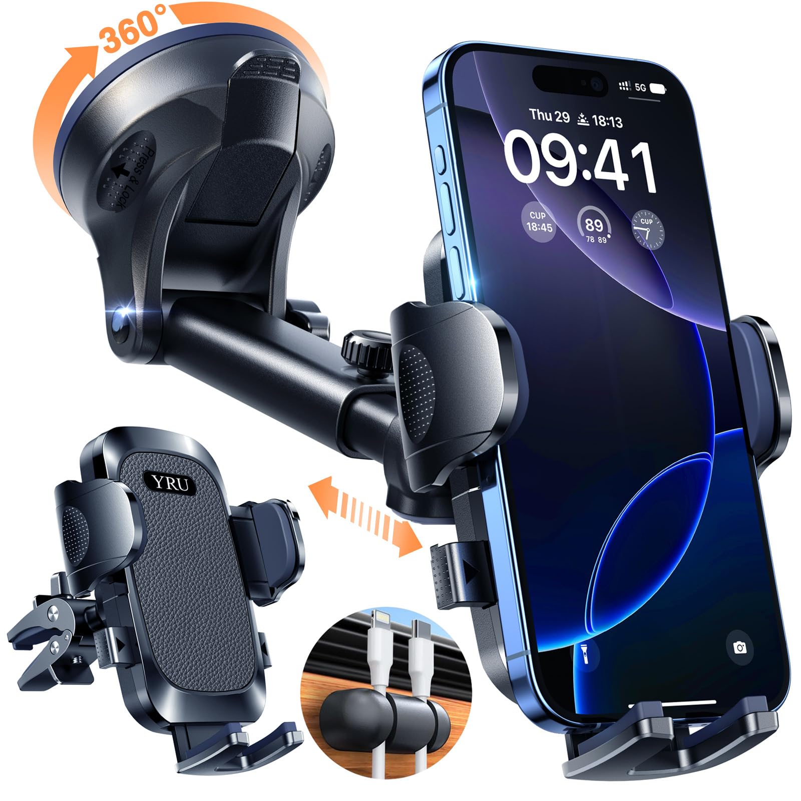 YRU [True Military-Grade & 360° Rotatable Suction] 2026 Ultimate Car Phone Holde