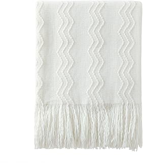 BOURINA Off White Throw Blanket 50x60 Inch Knitted Soft Throw Sofa Blanket
