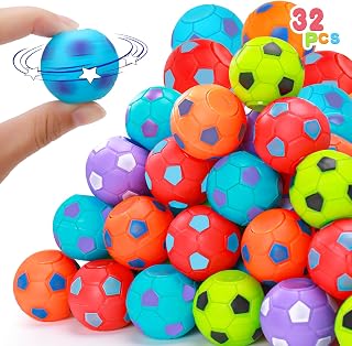 Thremhoo 32PCS Fidget Spinner Soccer Balls Party Favors for Kids 4-8 8-12 | Halloween Goodie Bag Stuffers Non Candy Treats Classroom Treasure Toys Carnival Prize Bulk Pinata Filler Birthday Trinket