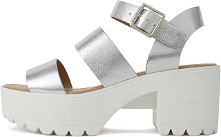 SODA ACCOUNT ~ Women Open Toe Two Bands Lug sole Fashion Block Heel Sandals with Adjustable Ankle Strap