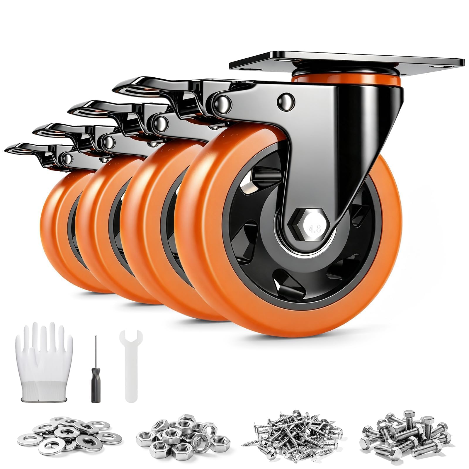TAYLOON 4 Inch Caster Wheels, Heavy Duty Swivel Casters Set of 4 with Brake Load
