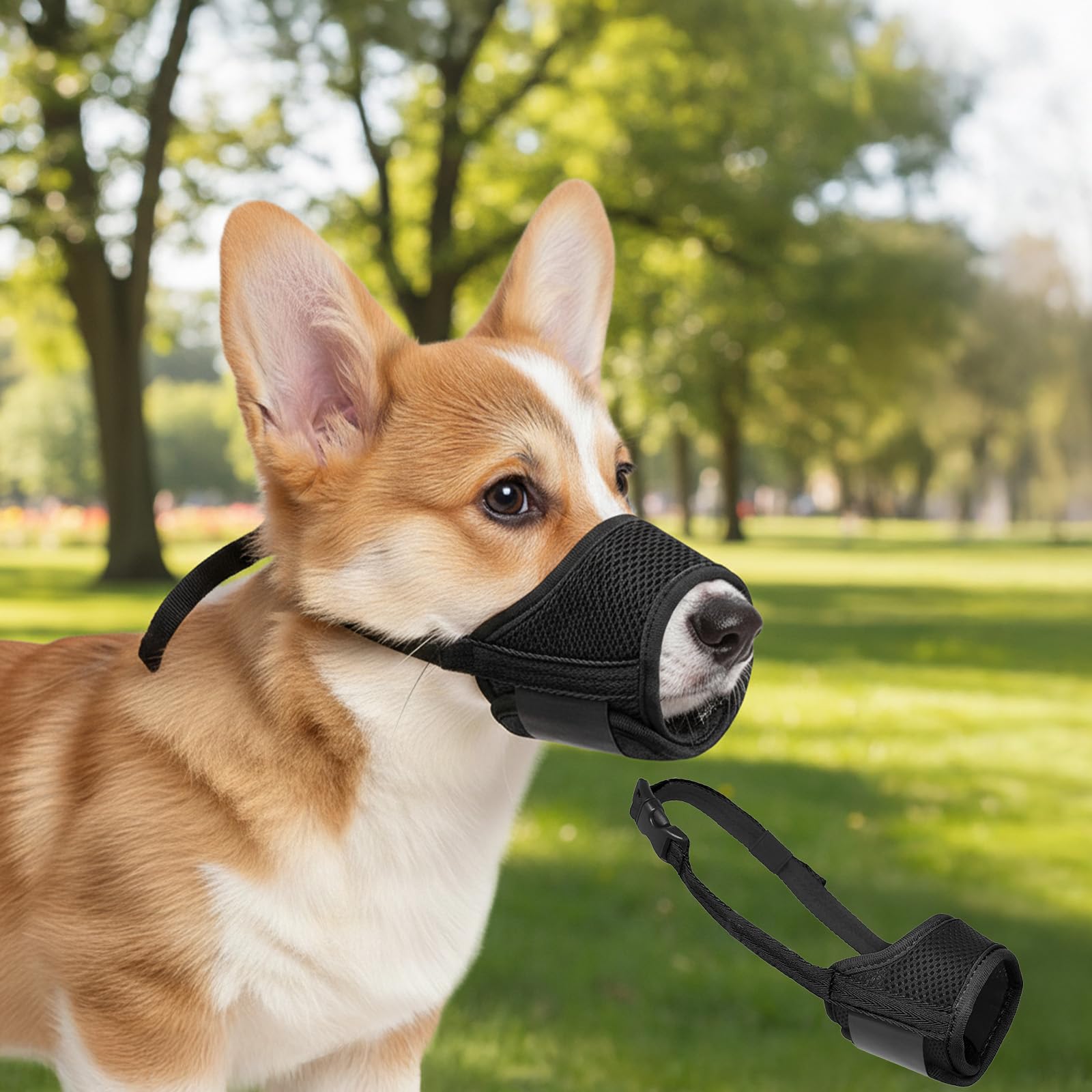 Dog Muzzle, Adjustable Soft Pet Muzzle, Breathable Mesh Mouth Cover, Anti-Bite a