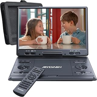 MYDASH 14.9'' Portable DVD Player with 12.5" Swivel Screen for Car & Home | 5H Battery, Headrest Mount & Car Charger, USB & SD Playback, Remote Control, Dual Earphone Jacks for Kids & Road Trips