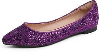 Feversole Shiny Sequins Ballet Flats Colourful with Memory Foam Cushion for Women Macaroons