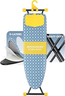 APEXCHASER Ironing Board with Silicone Iron Rest, Height Adjustable, Yellow | 13 x 43-inch size, 7-level height adjustable with safety lock, extra thick cover, wall and closet hanger for easy storage