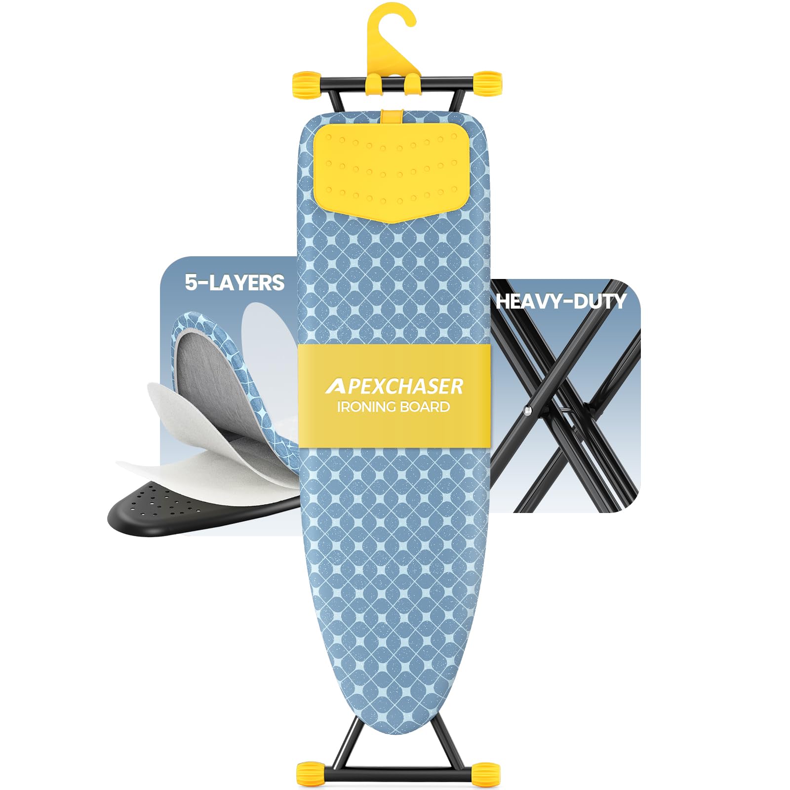 APEXCHASER Ironing Board with Silicone Iron Rest, Height Adjustable, Yellow | 13